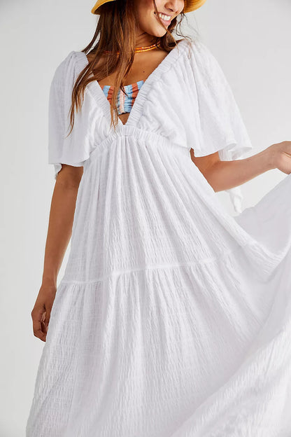 Fashion V-neck Loose Long Dress