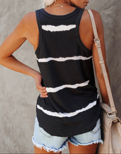 Fashion Round Neck Sleeveless Striped T-Shirt