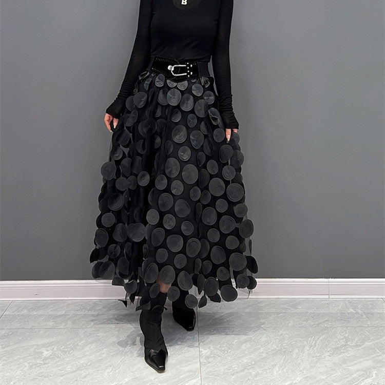 Fashion 3D Polka Dot Black Mesh Skirt