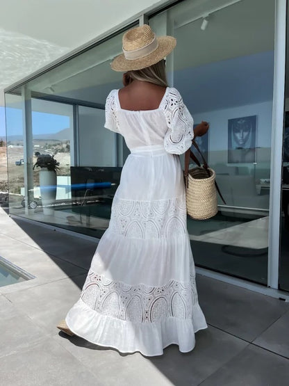 Fashion Lace Stitching Maxi Dress