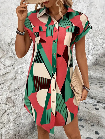 Fashion Geometric Printed Shirt Dress