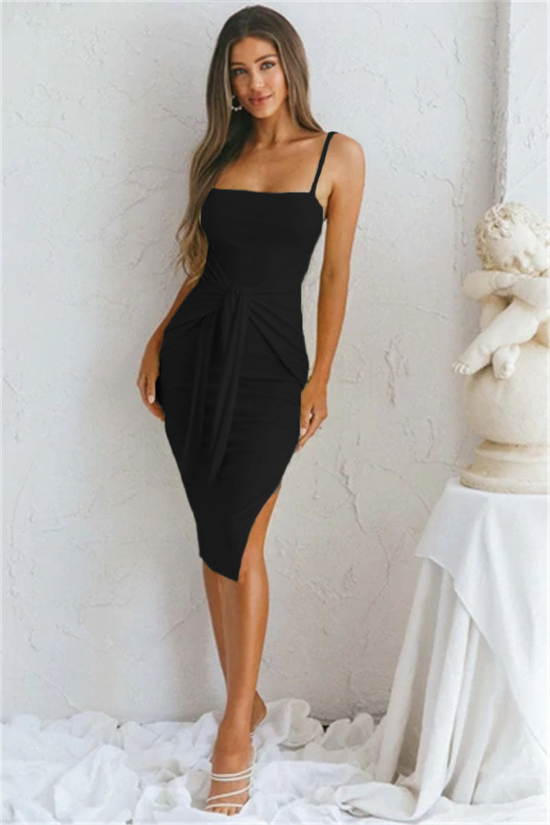 Fashion Strap Slit Tight Dress