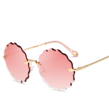 Fashion Round Rimless Sunglasses Diamond Cut Lens