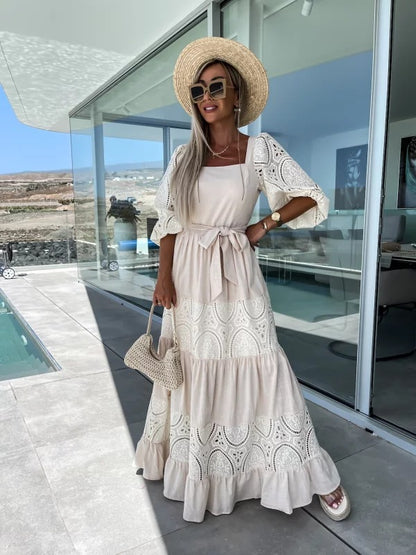 Fashion Lace Stitching Maxi Dress