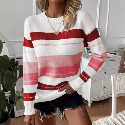 Fashion Contrast Color Striped Knitted Sweater