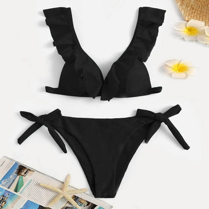 Fashion knotted split ruffle swimsuit