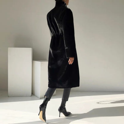 Fashion Mid-Length Stand Collar Plush Coat
