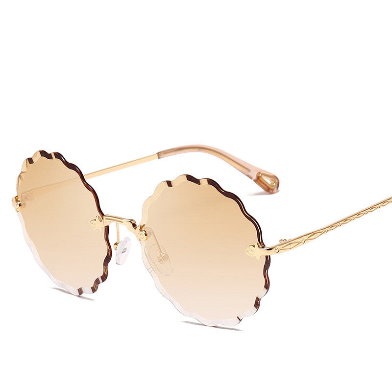 Fashion Round Rimless Sunglasses Diamond Cut Lens