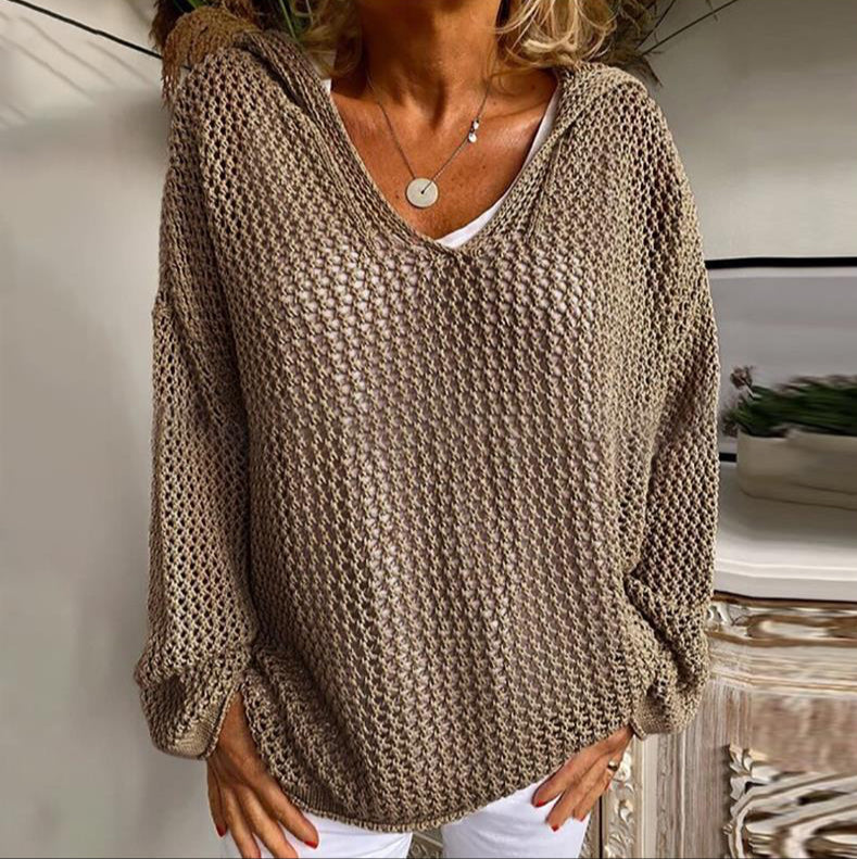 Fashion Knitted Hooded Thin Loose Sweater