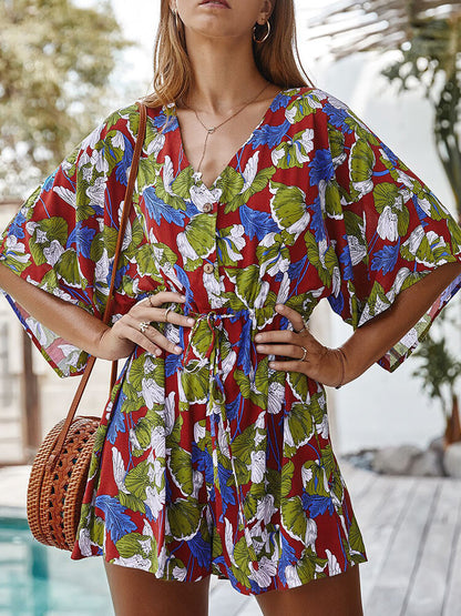 Fashion Floral Printed Short Jumpsuit