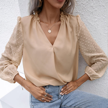 Fashion Puff Sleeve V-Neck Shirt