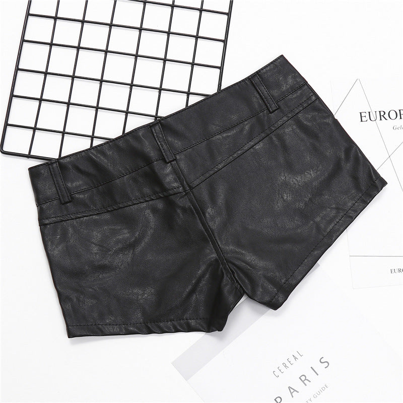 Fashion Black Slim Skinny PU Leather Shorts