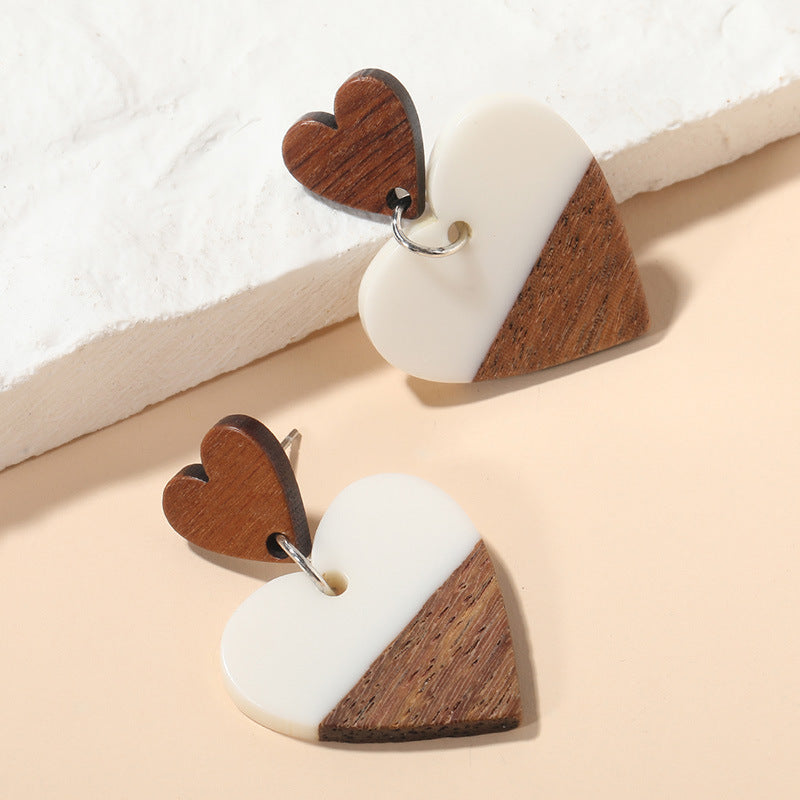 Fashion Exaggerated Geometry Heart-Shaped Wood Acrylic Earrings