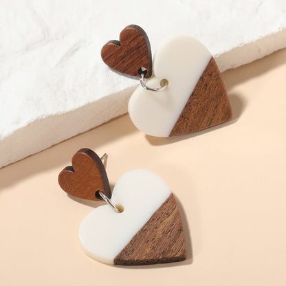 Fashion Exaggerated Geometry Heart-Shaped Wood Acrylic Earrings
