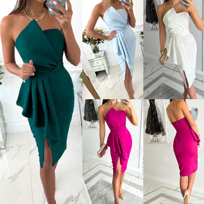 Fashion Chest Wrap Irregular Dress