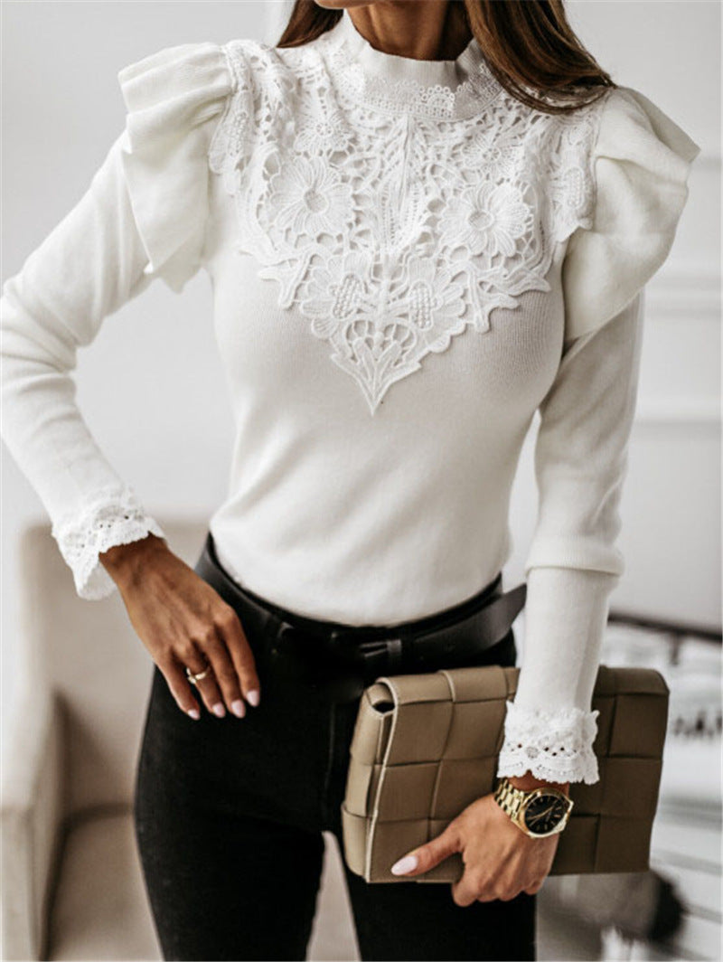 Fashion Solid Color Lace Shirt