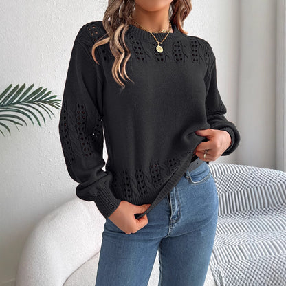 Fashion Hollow-out Lantern Sleeve Pullover Sweaters