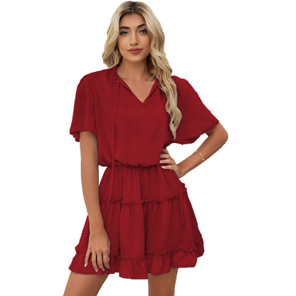 Fashion Ruffled V-neck Mini Dress