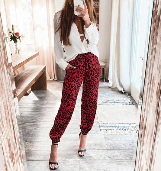 Fashion Leopard Elastic Waist Pants