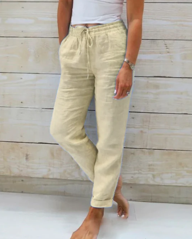 Fashion Elastic Waist Hemp Pants