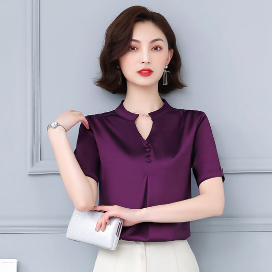 Fashion Solid Color V-neck Shirt