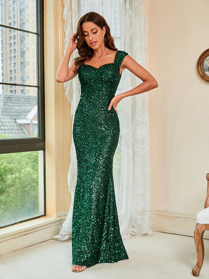 Fashion Green Suspenders Party Evening Dress