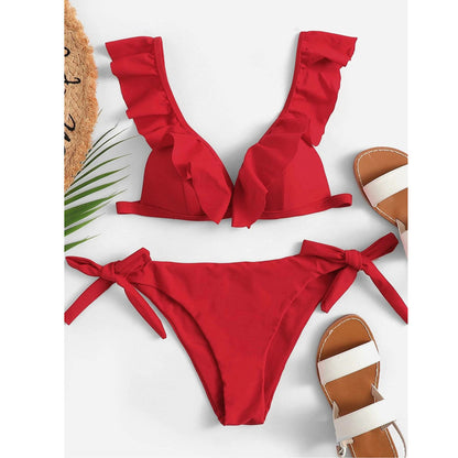 Fashion knotted split ruffle swimsuit