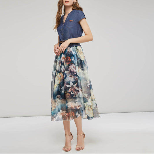 Noémie Denim Floral Midi Dress