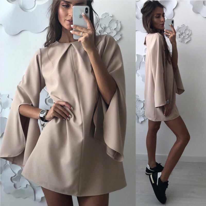 Fashion Loose Round Neck Button Cuff Dress