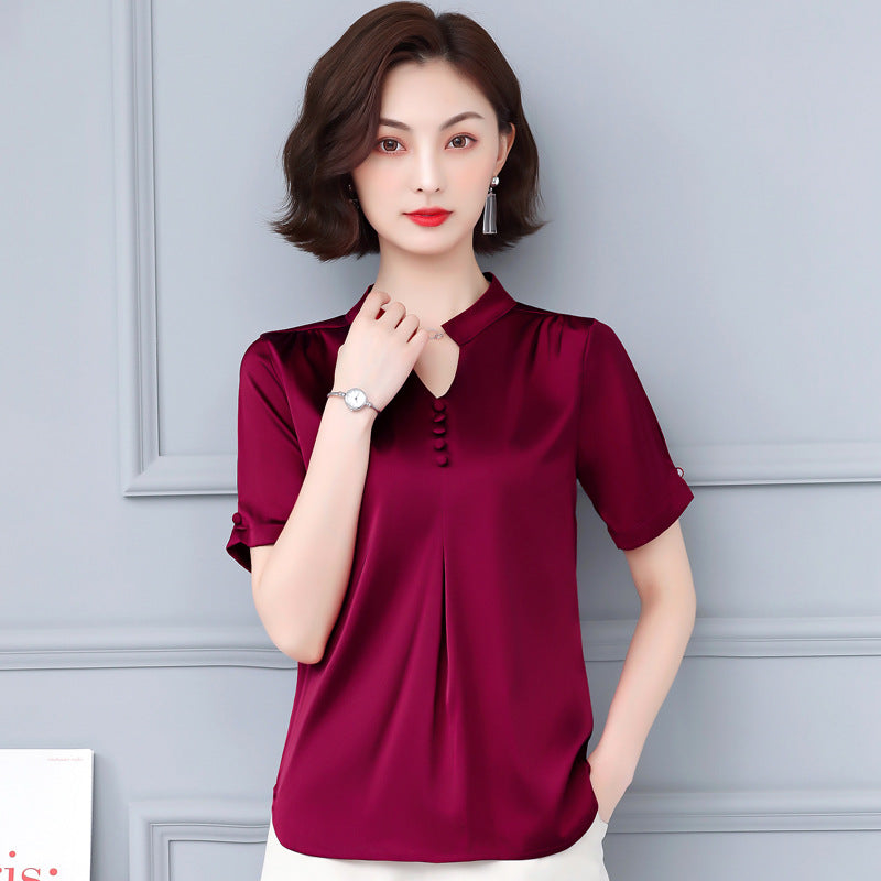 Fashion Solid Color V-neck Shirt