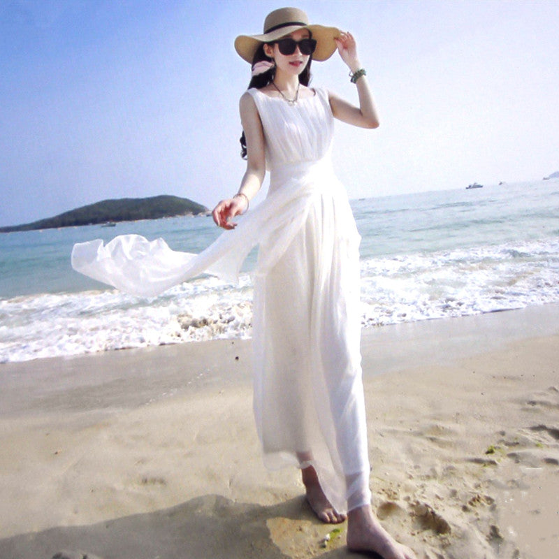 Fashion White Silk Long Dress