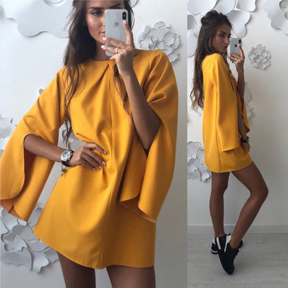 Fashion Loose Round Neck Button Cuff Dress