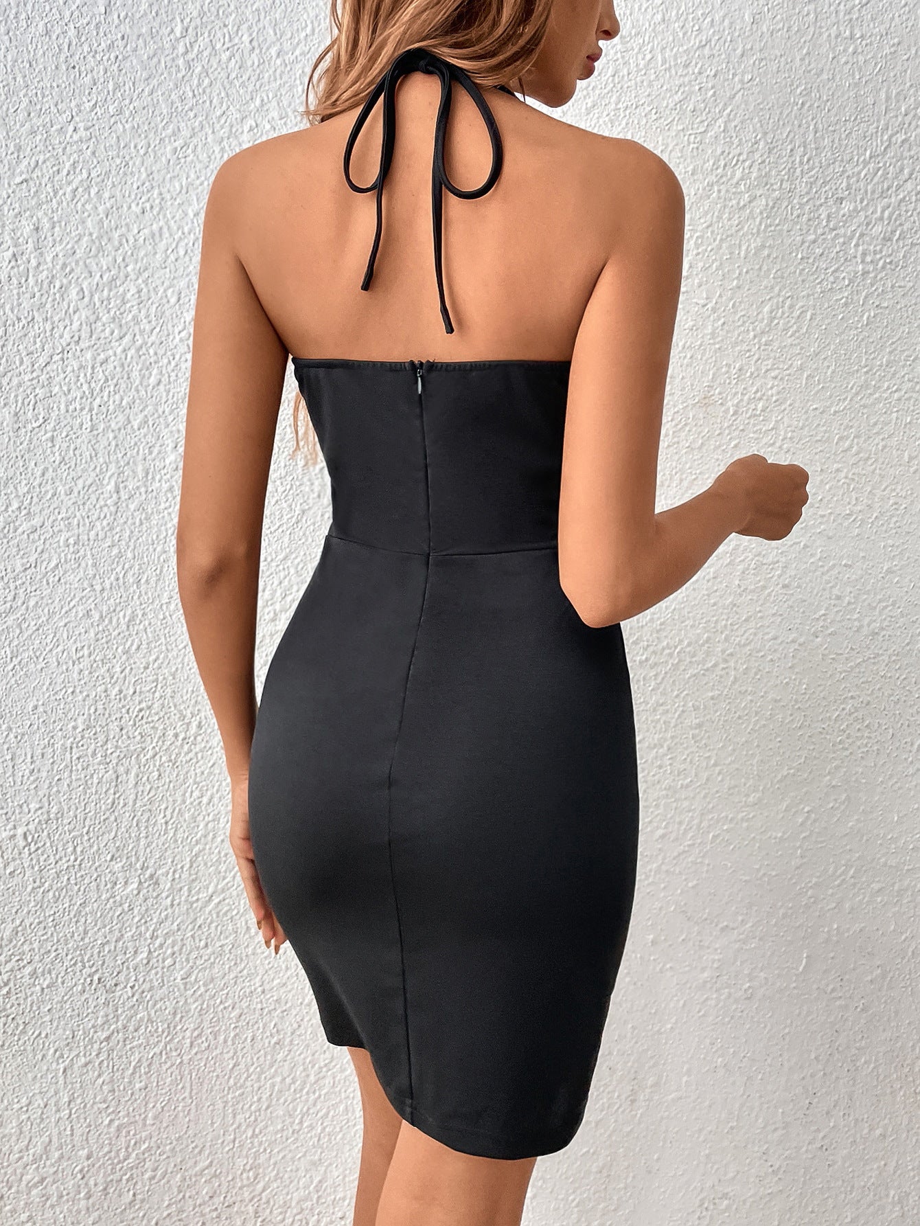 Fashion Halter Lace-up V-neck Dress