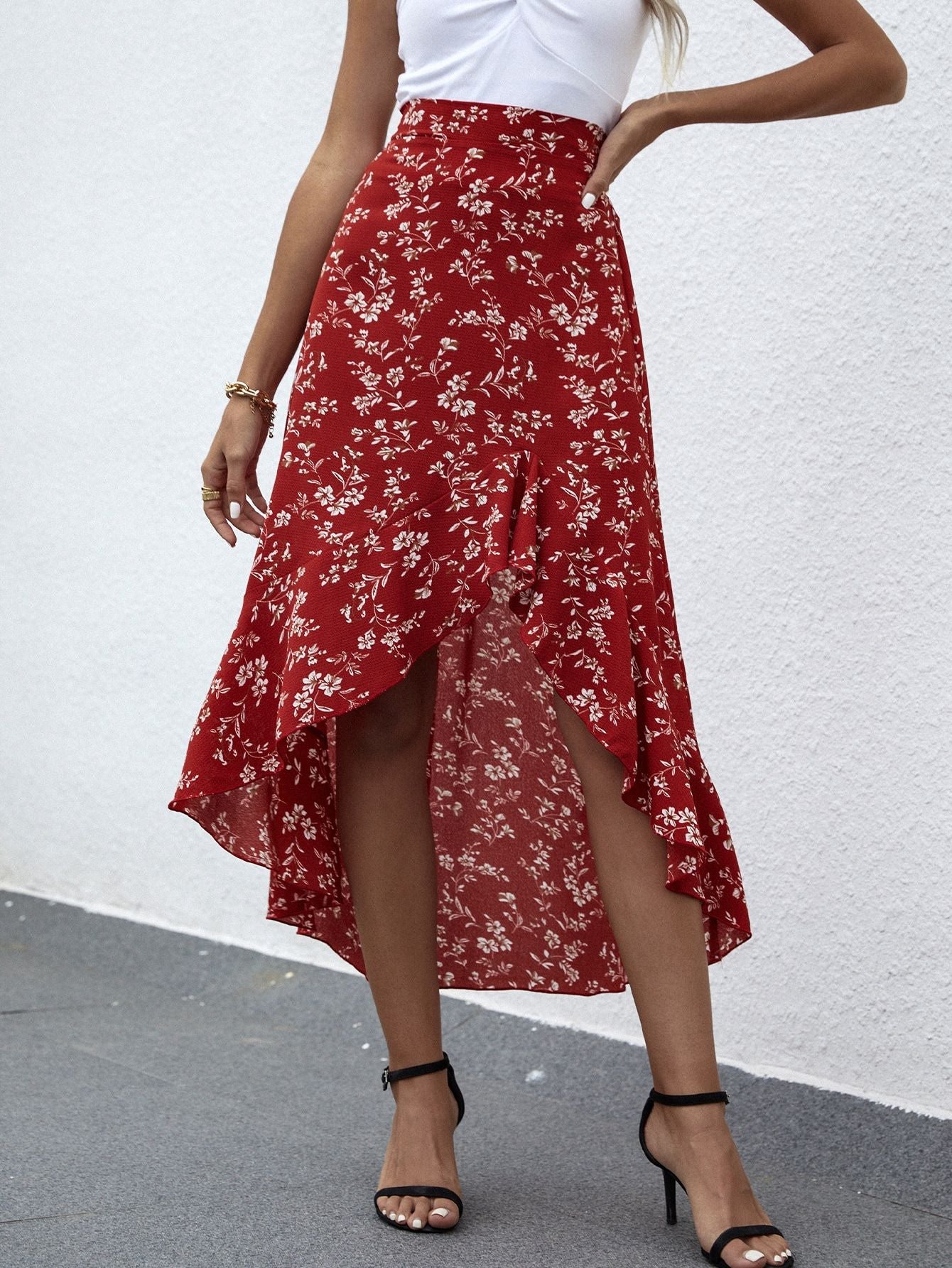 Fashion Ruffled Irregular Swing Skirt