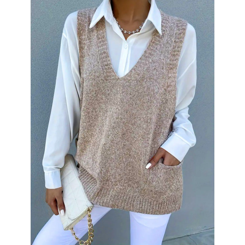 Fashion Simple Pullover Solid Color Vest