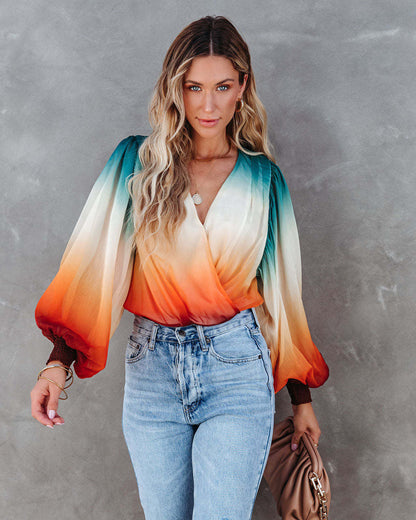 Fashion Gradient See-through Chiffon Shirt