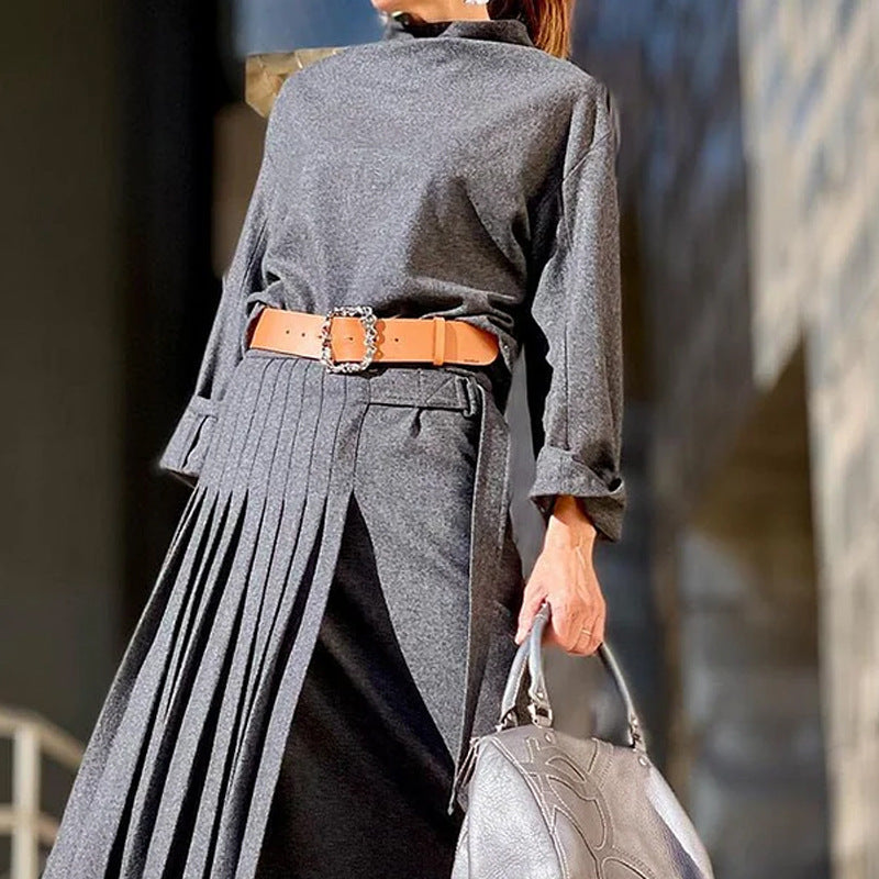 Fashion Long Sleeve Loose Midi Dress Suit