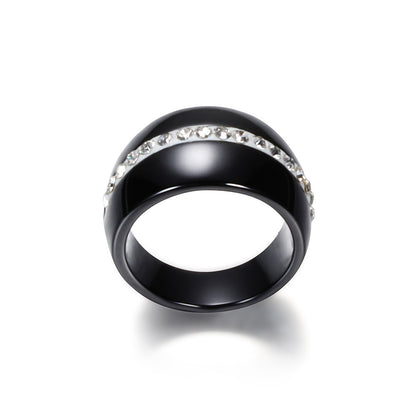 Fashion Single Row Diamond-Embedded Ceramic Ring
