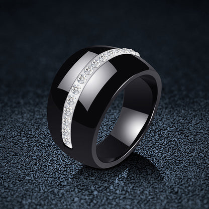 Fashion Single Row Diamond-Embedded Ceramic Ring