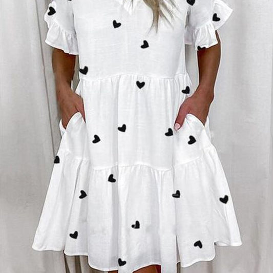 Fashion Printed Ruffle Pocket Dress