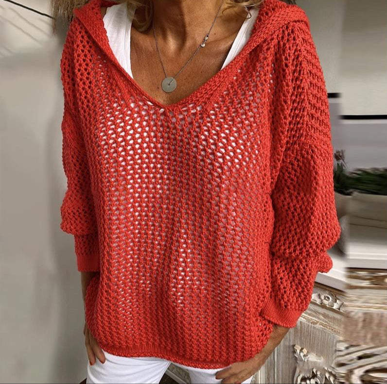 Fashion Knitted Hooded Thin Loose Sweater