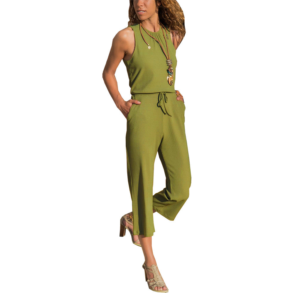 Fashion Round Neck Sleeveless Loose Jumpsuit