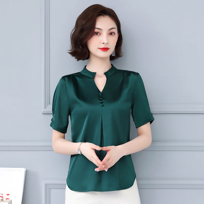 Fashion Solid Color V-neck Shirt