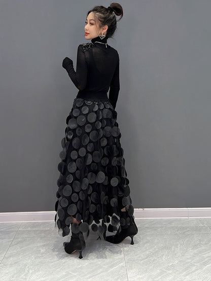 Fashion 3D Polka Dot Black Mesh Skirt