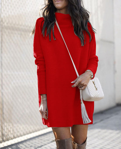 Fashion Round Neck Knitted Long-sleeved Dress