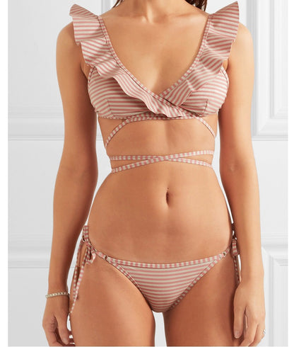 Fashion Stripe Print Retro Bandage Bikini