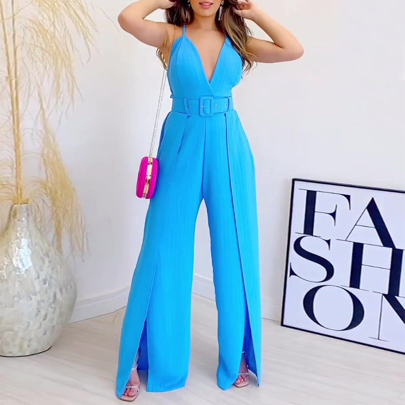 Fashion Brace High Waist Hem Jumpsuit