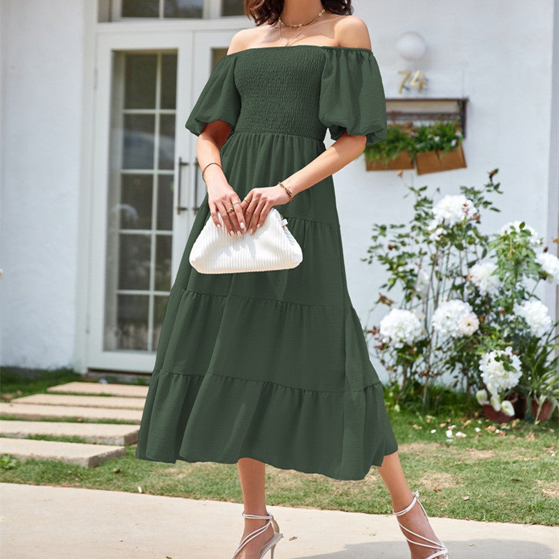 Fashion Square Collar Puff Sleeve Dress