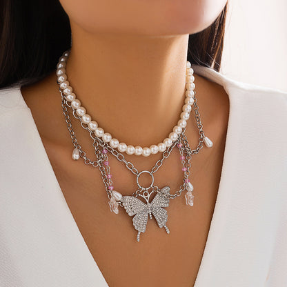 Fashion Beaded Butterfly Wind Dopamine Necklace