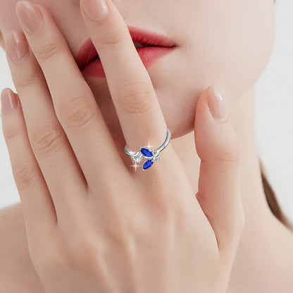 Fashion 925 Sterling Silver Butterfly Ring with Sapphire Blue Crystal